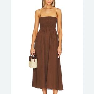 Faithfull the Brand Brown Smocked Midi Sundress